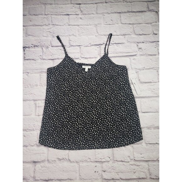 ABOUND Women's Size Small Black Ivory Dot Print Chiffon V-Neck Camisole Tank Top - Picture 1 of 6